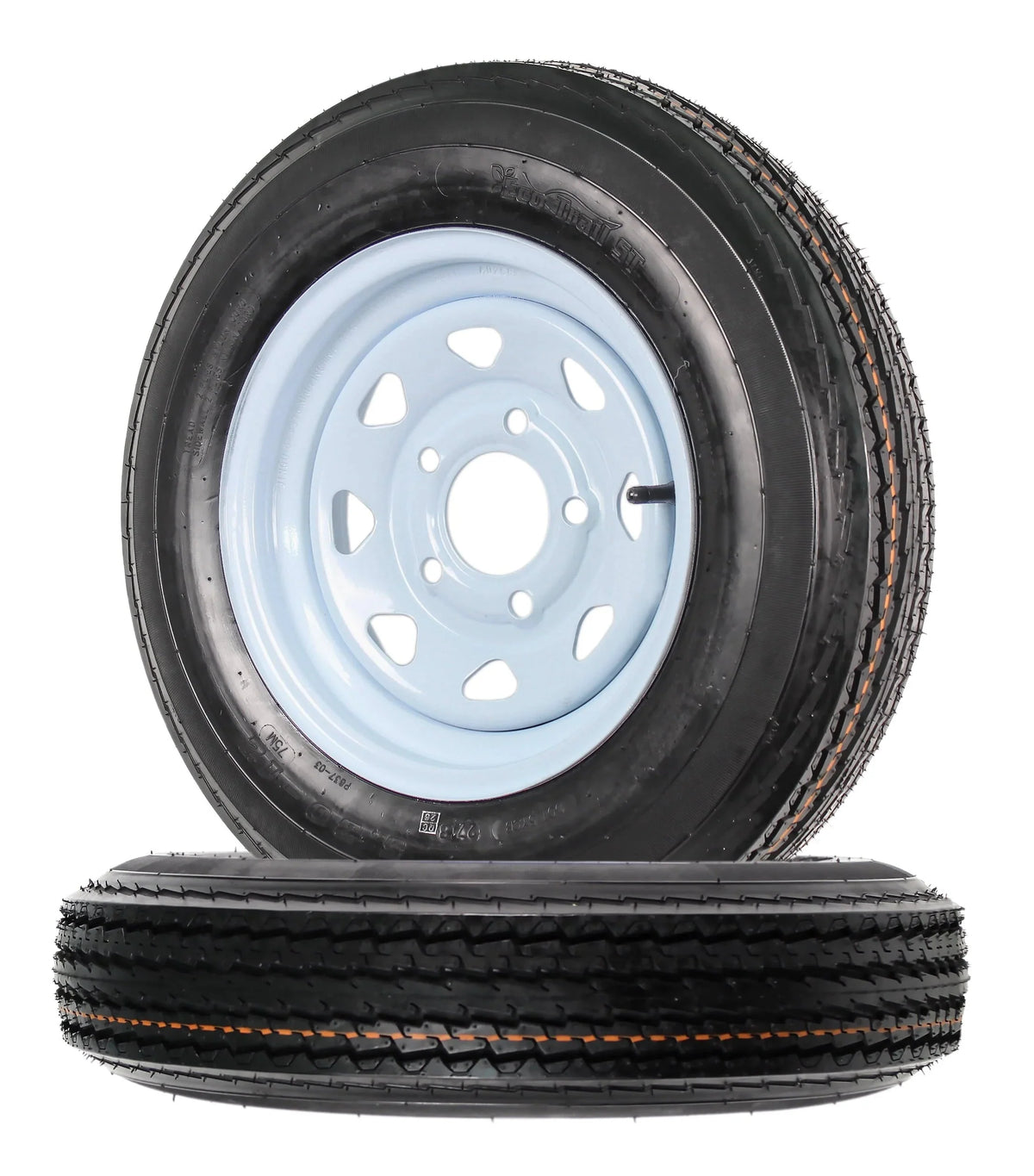 Two Trailer Tires On Rims 5.30-12 530-12 5.30 X 12 5 Hole Wheel White Spoke - image 7