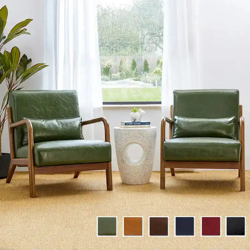 Glitzhome Set of 2 Mid-Century Modern PU Leather Accent Chairs - 30.75H with Cushions (25.75W x 33.75D) - image 17