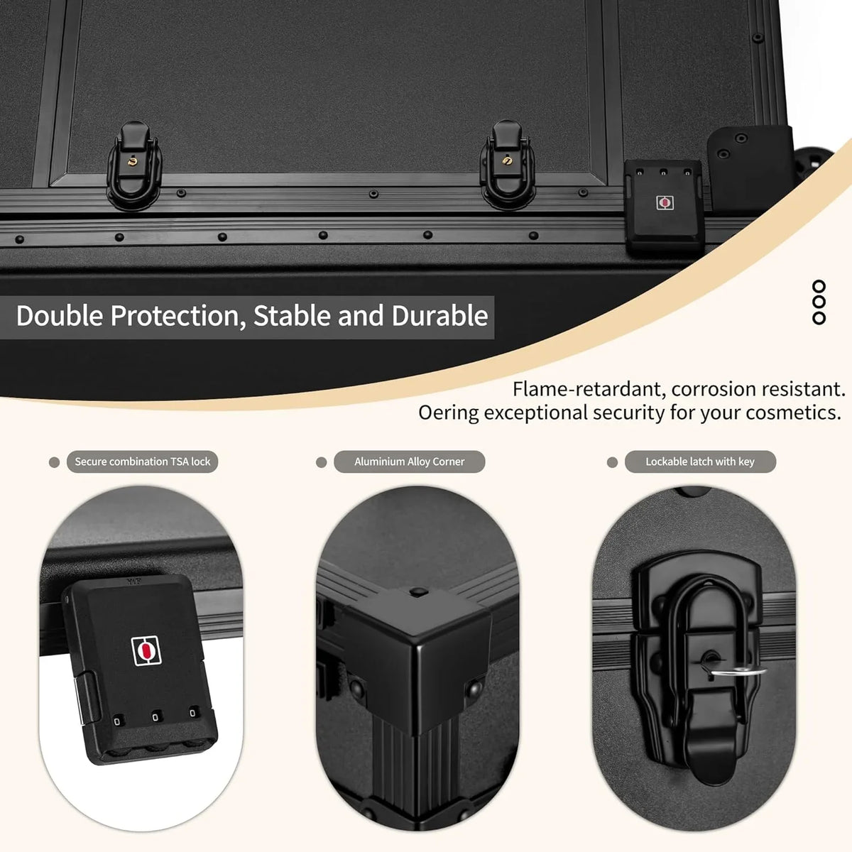 Rolling Manicure Table with Drawers, Bluetooth Speaker, LED Mirror, TSA Lock - image 5