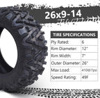 26x12x12 Atv Tires, Set of 2 Atv Tires 26x12-12 6PR, All Terrain Atv/Utv Off-Road Tires, Black - image 11