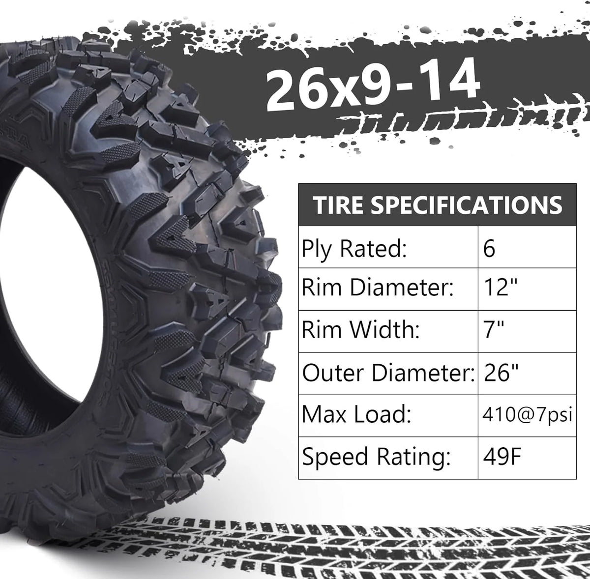 26x12x12 Atv Tires, Set of 2 Atv Tires 26x12-12 6PR, All Terrain Atv/Utv Off-Road Tires, Black - image 11