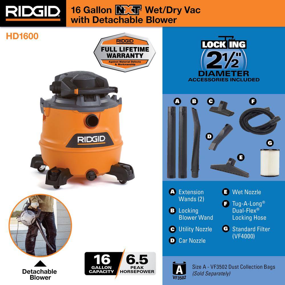 16-Gallon 6.5 Peak HP Wet/Dry Shop Vacuum, HD1600 - image 2