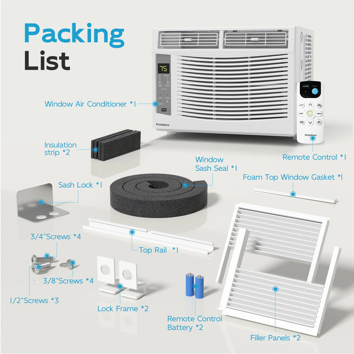 Philodeco 6000 BTU Window Air Conditioner Cool to 250 Sq Ft Intelligent, LED, Remote Control, Easy to Clean Filter - image 5