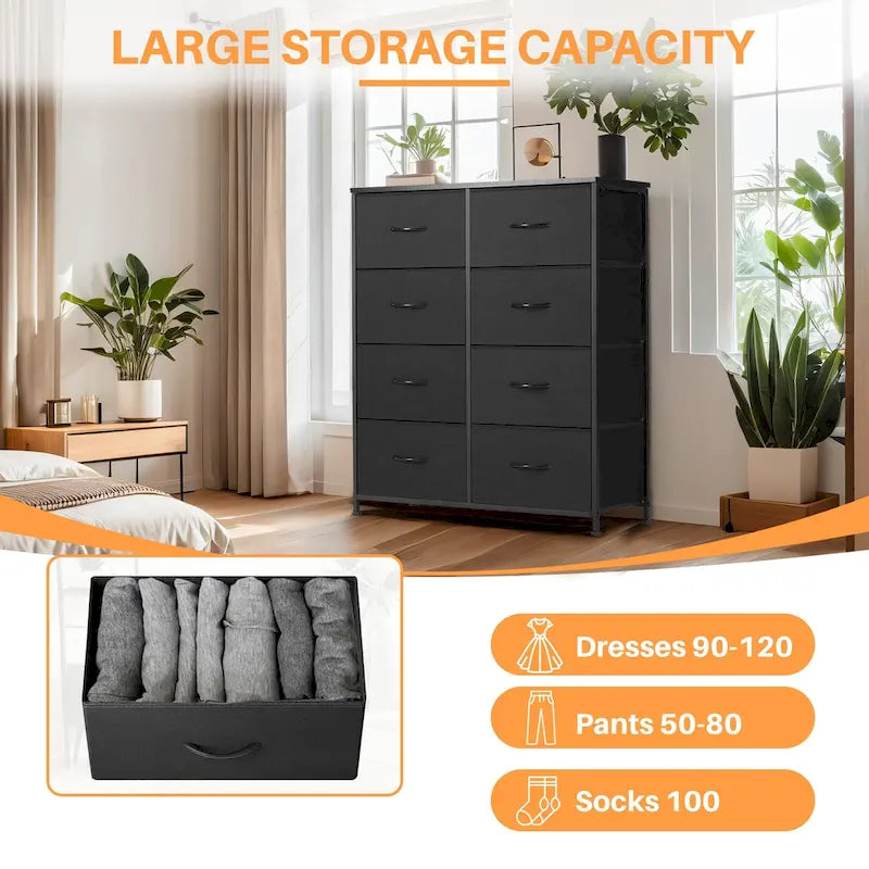 8-Drawer Tall Fabric Dresser for Bedroom - Stylish Closet Organizer Tower with Wooden Top and Metal Frame - image 2