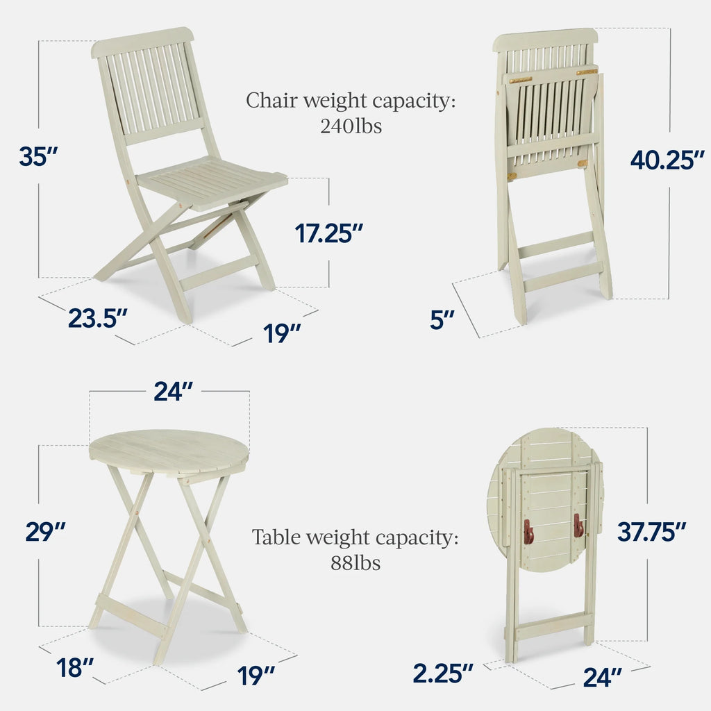 Best Choice Products 3-Piece Acacia Wood Bistro Set, Folding Patio Furniture w/ 2 Chairs, Table - Natural - image 18