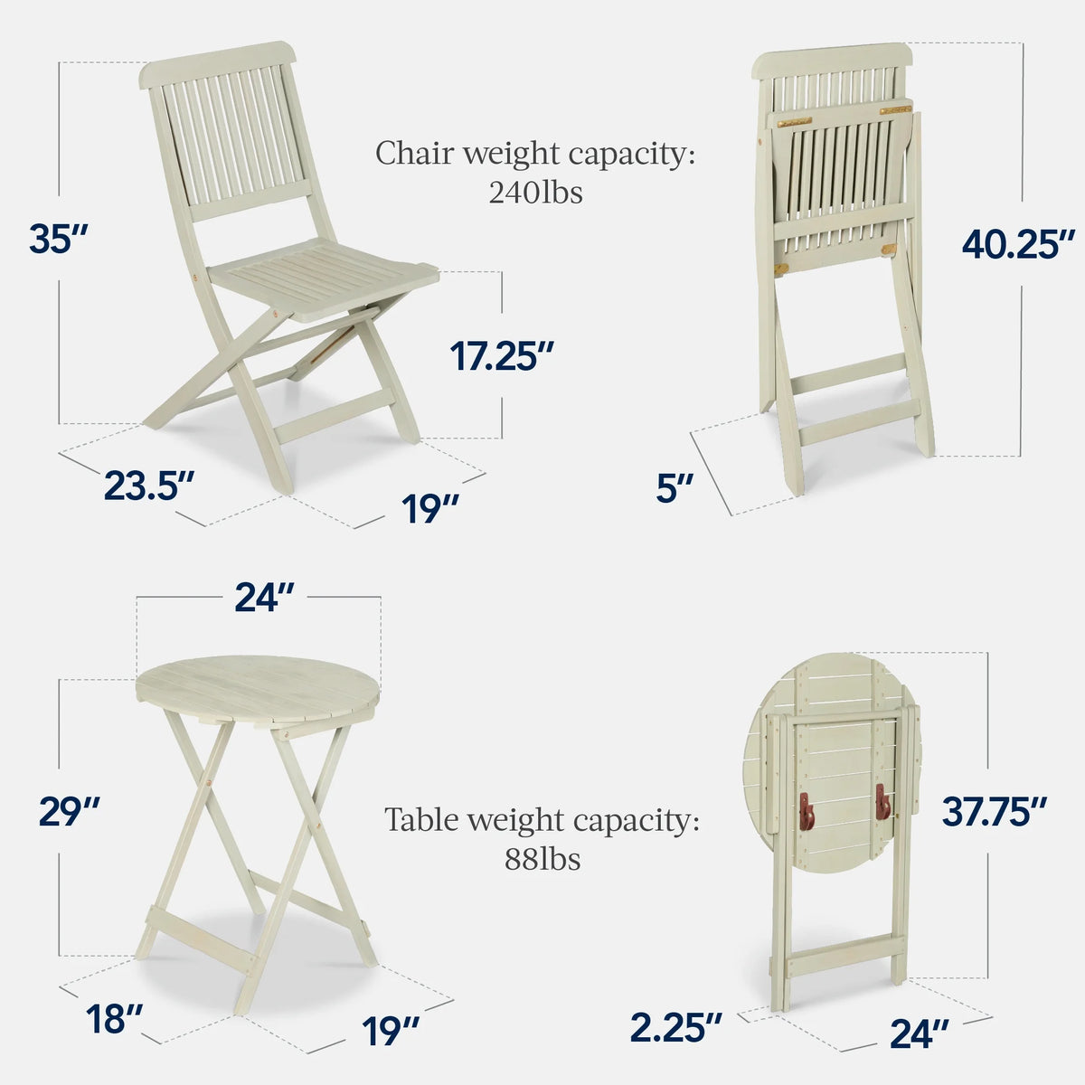 Best Choice Products 3-Piece Acacia Wood Bistro Set, Folding Patio Furniture w/ 2 Chairs, Table - Natural - image 18