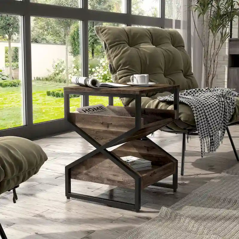 Denhour DH BASIC 17-Inch Metal Industrial End Table with 1 Open Shelf - image 2