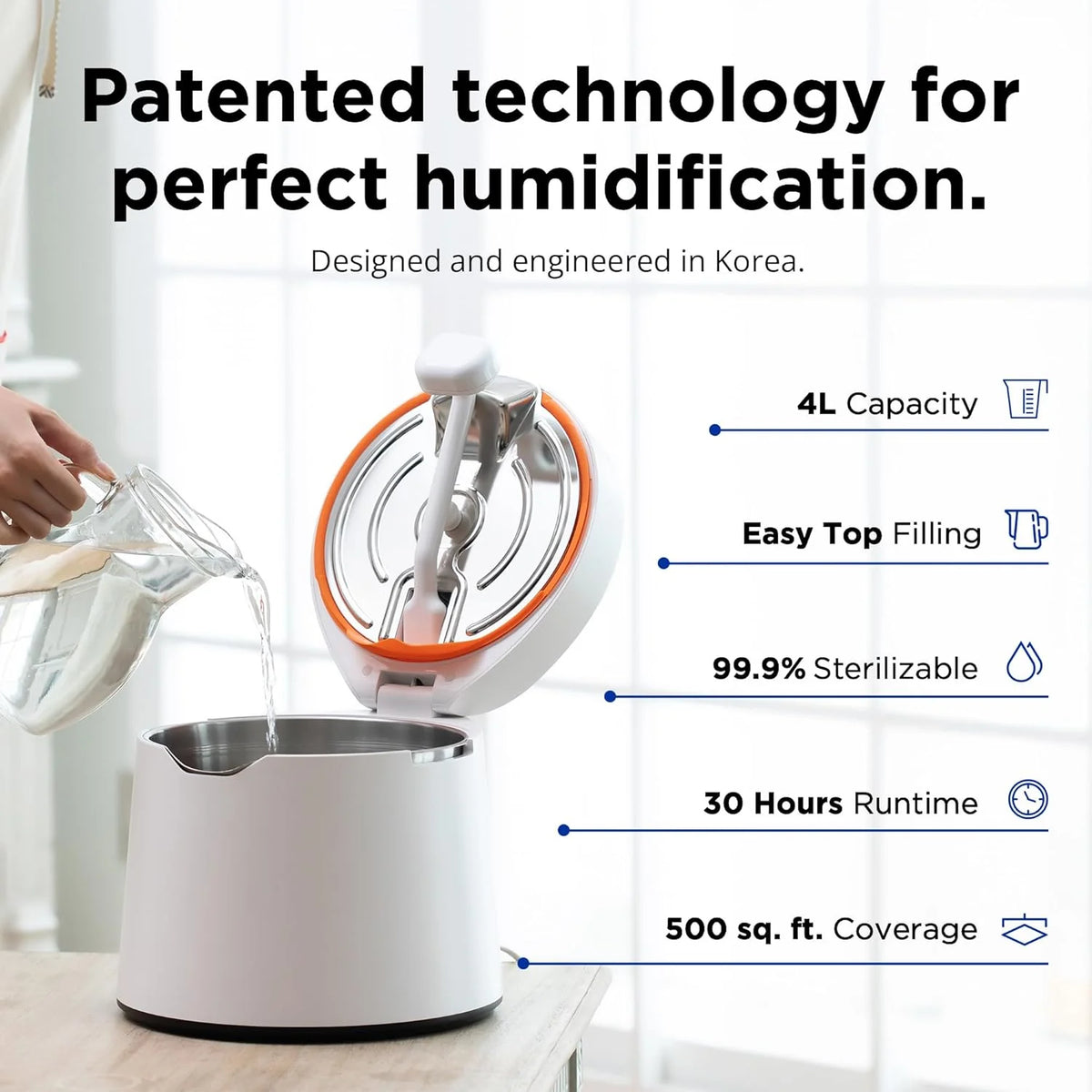 31S Stainless Steel Humidifier, 1Gal/4L, Quiet, Filter-Free - image 2