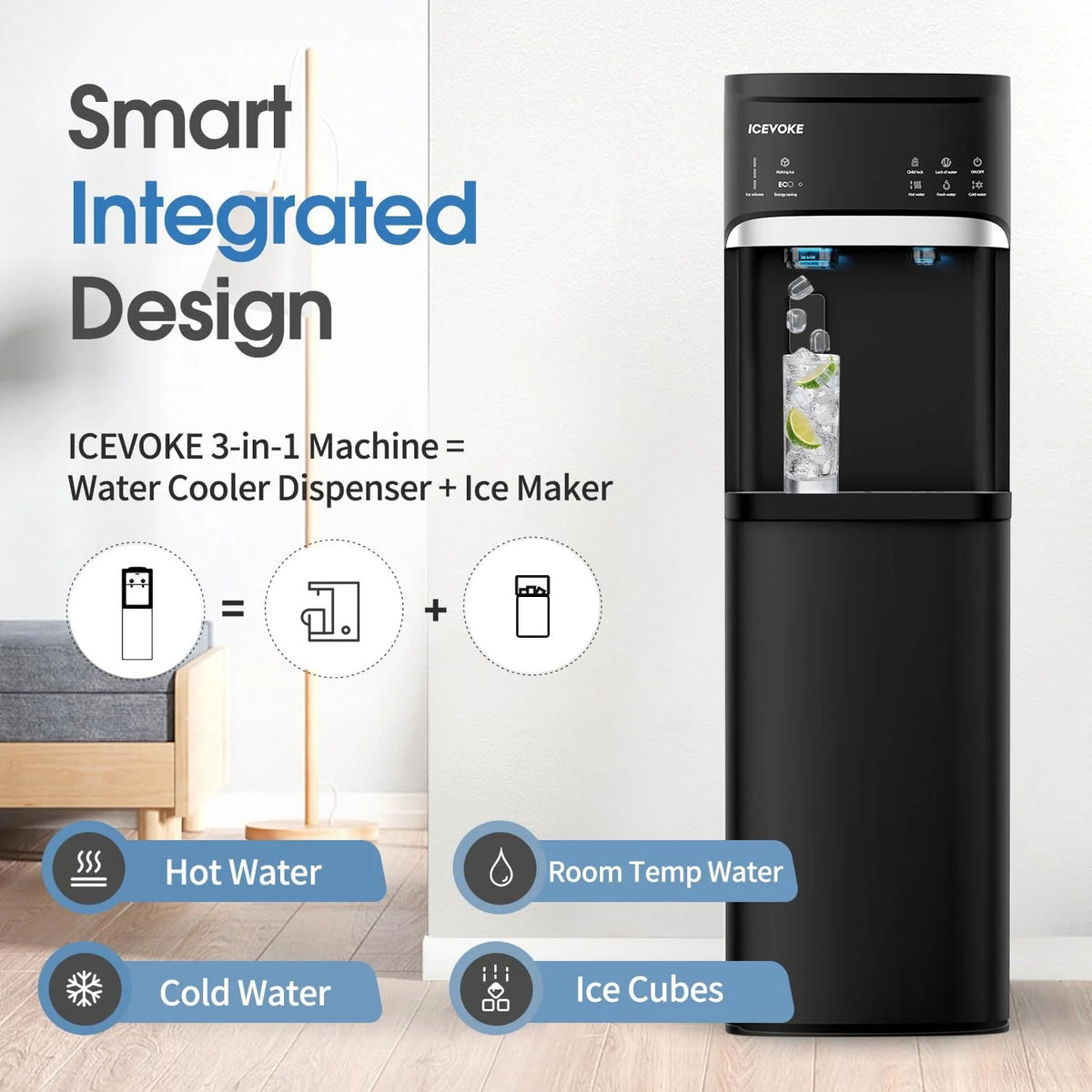 Self-Cleaning Water Dispenser with Ice Maker, Bottom Load, Black - image 2