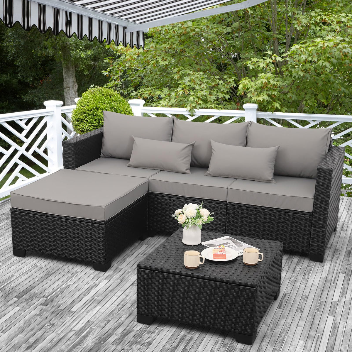 Rattaner 3 Pieces Patio Furniture Set with Ottoman and Outdoor Storage Table - image 1