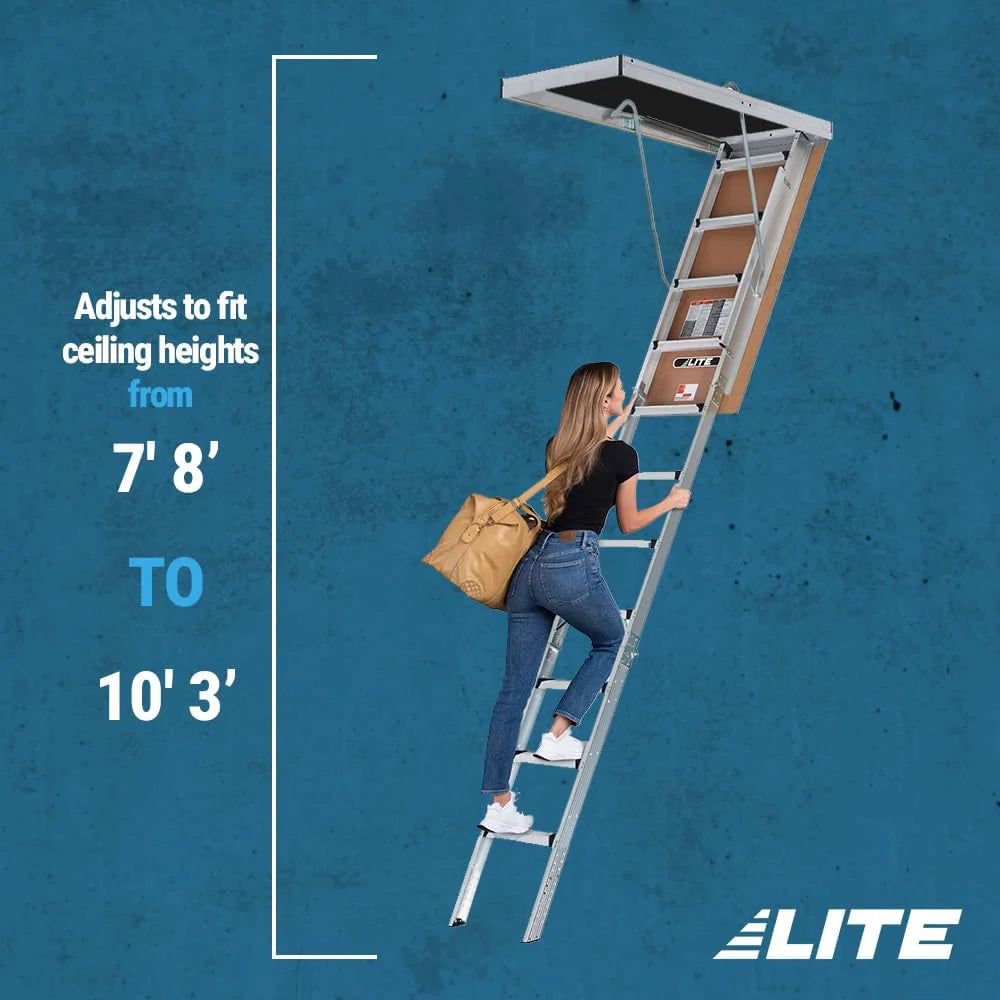 LITE 10ft Aluminum Attic Ladder, 375lb Capacity, Type IAA - image 4