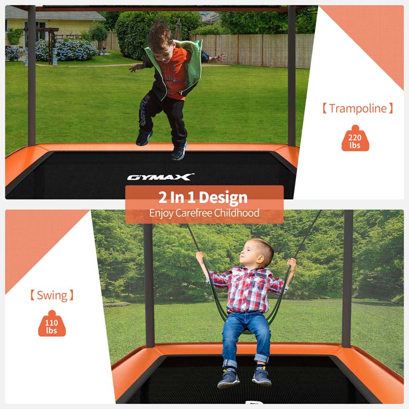 6 FT Kids Trampoline with Swing & Safety Fence, ASTM Approved Toddler Rectangle Trampoline for 3-8 Year Old - image 7