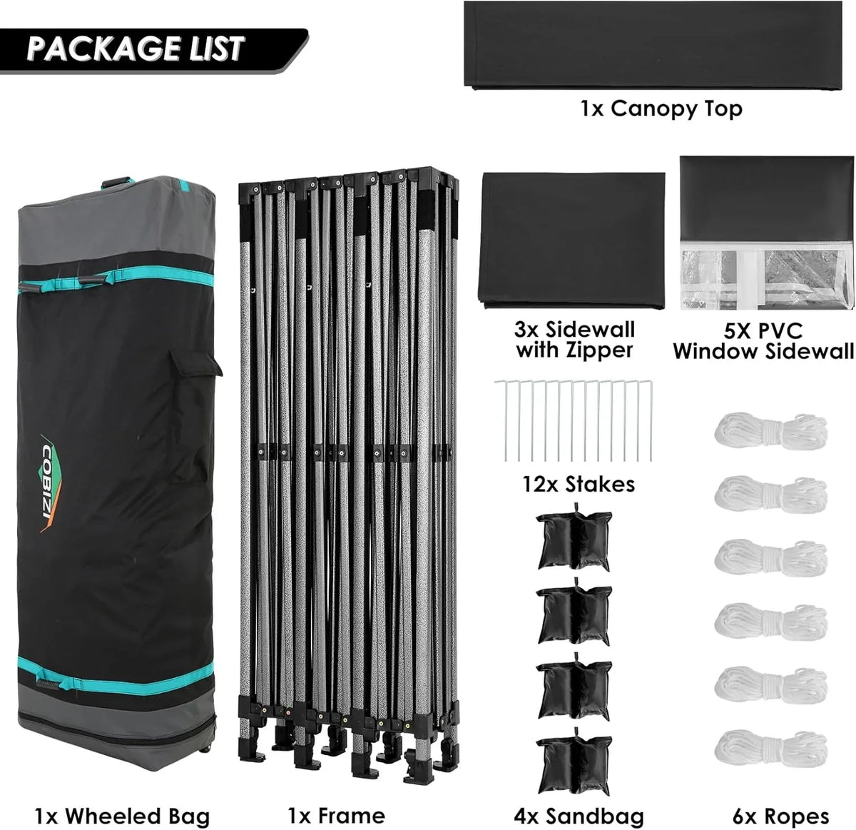 COBIZI 10x20 Heavy Duty Pop up Canopy Tent with 6 sidewalls Easy Up Commercial Outdoor Canopy Wedding Party Tents for Parties All Season Wind & Waterproof Gazebo with Roller Bag,Black(Frame Thickened) - image 117