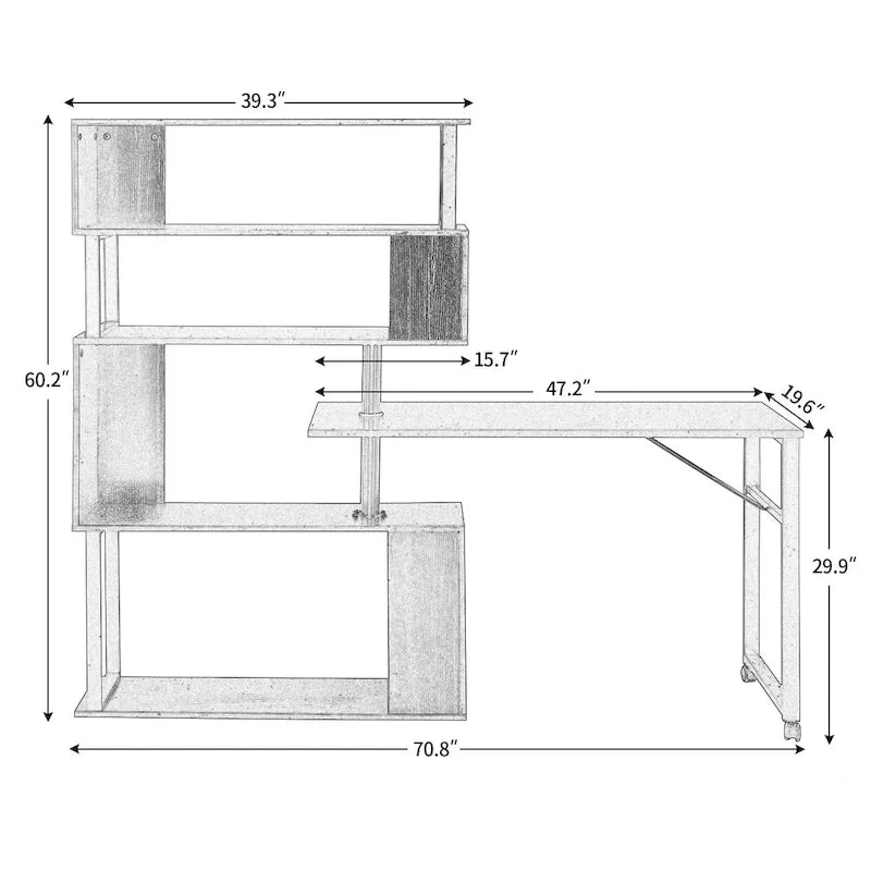 Modern Computer Desk with 5-Tier Shelves – Space-Saving Rotatable Workstation - image 9