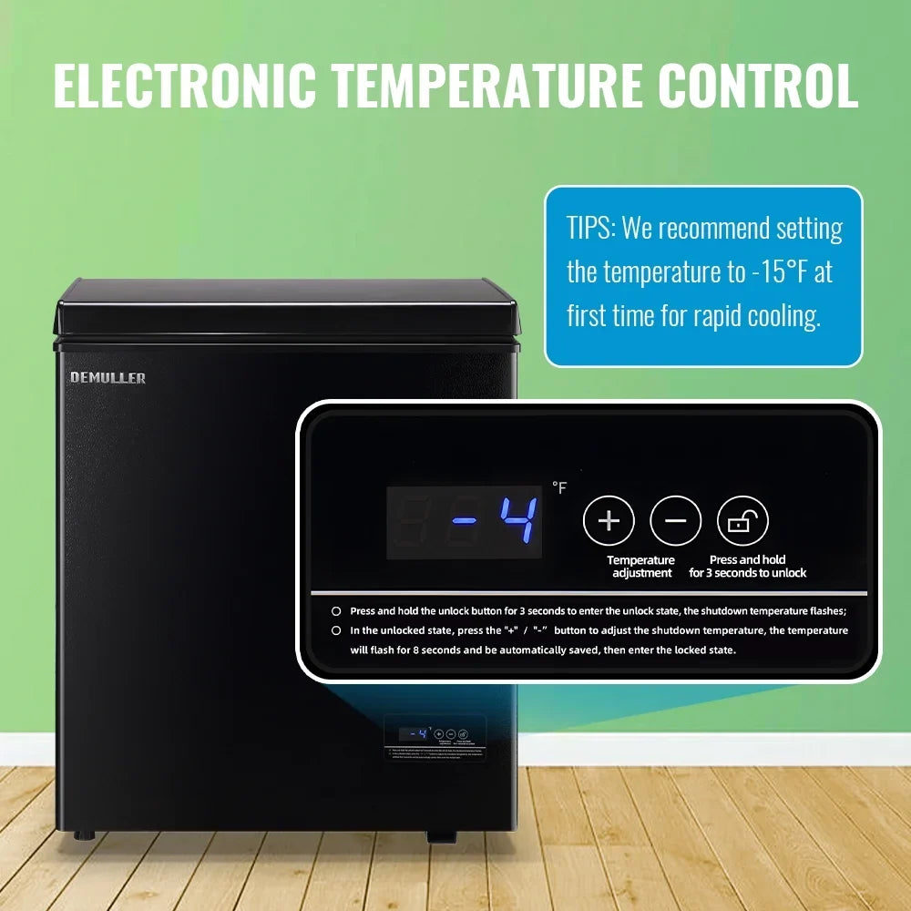 DEMULLER 4.0 Cu. ft Chest Freezer Small Freezer with Top Open Door Freestanding Black - image 2