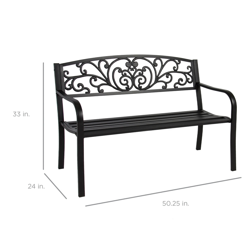 Best Choice Products Outdoor Steel Bench Garden Patio Porch Furniture W/ Floral Design Backrest - Black - image 17