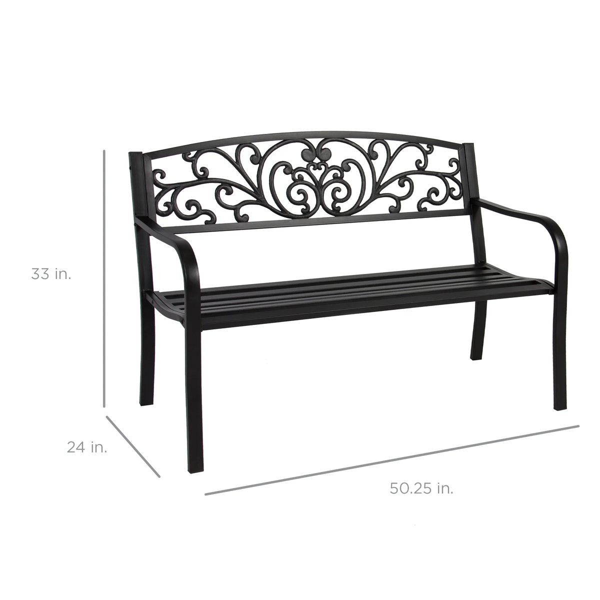 Best Choice Products Outdoor Steel Bench Garden Patio Porch Furniture W/ Floral Design Backrest - Black - image 17