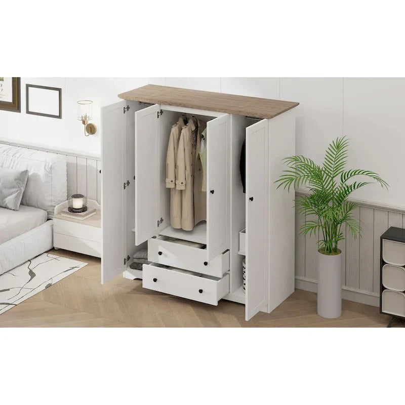 Freestanding 4-Door Wardrobe Armoire with 2 Drawers and Hanging Rods for Clothes Storage - image 15