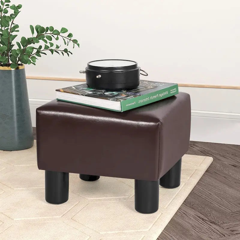 Square Footrest Stool with Upholstered Seat and Wooden Legs - image 11
