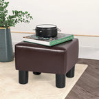 Square Footrest Stool with Upholstered Seat and Wooden Legs - image 11