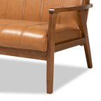 Nikko Tan Faux Leather Sofa with Walnut-Finished Wood Accents - image 8