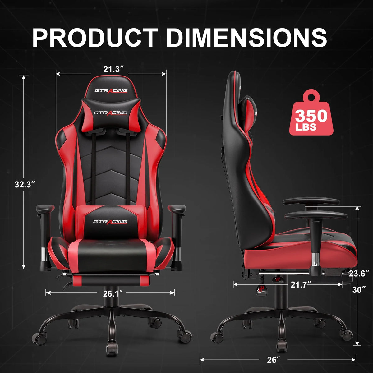 GTRACING Gaming Chair, Ergonomic Office Desk Chair with Lumbar Support, PU Leather, Footrest & Adjustable Headrest, Red - image 5