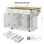 Large Kitchen Island with Wood Drop Leaf, Embossed Texture Rolling Kitchen Cart wDoors and Drawers wStorage for Kitchen, White - image 14