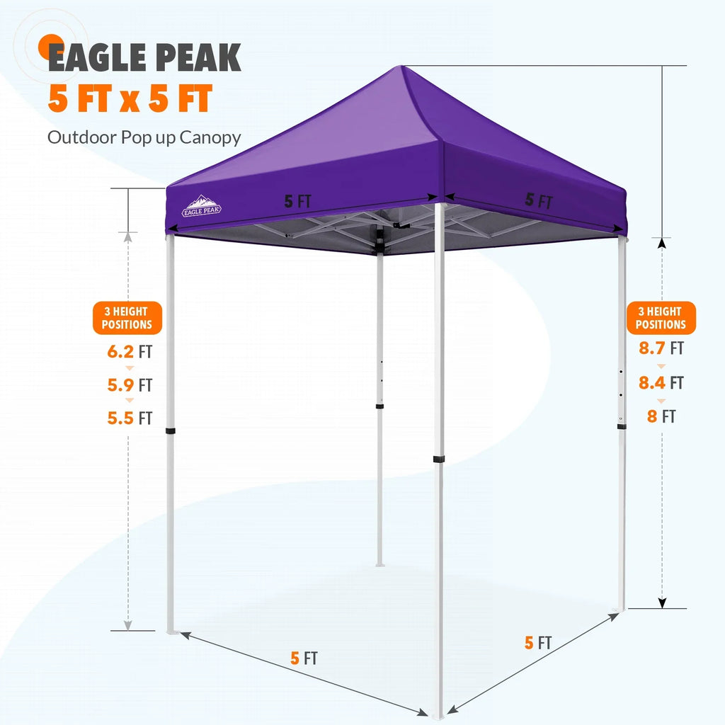 EAGLE PEAK 5x5 Pop up Canopy Tent Instant Outdoor Canopy Easy Set - up Straight Leg Folding Shelter（blue） - image 42