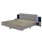 Modern King Size Wooden Floating Bed Frame with Nightstand and LED - Slatted Support Design - image 16