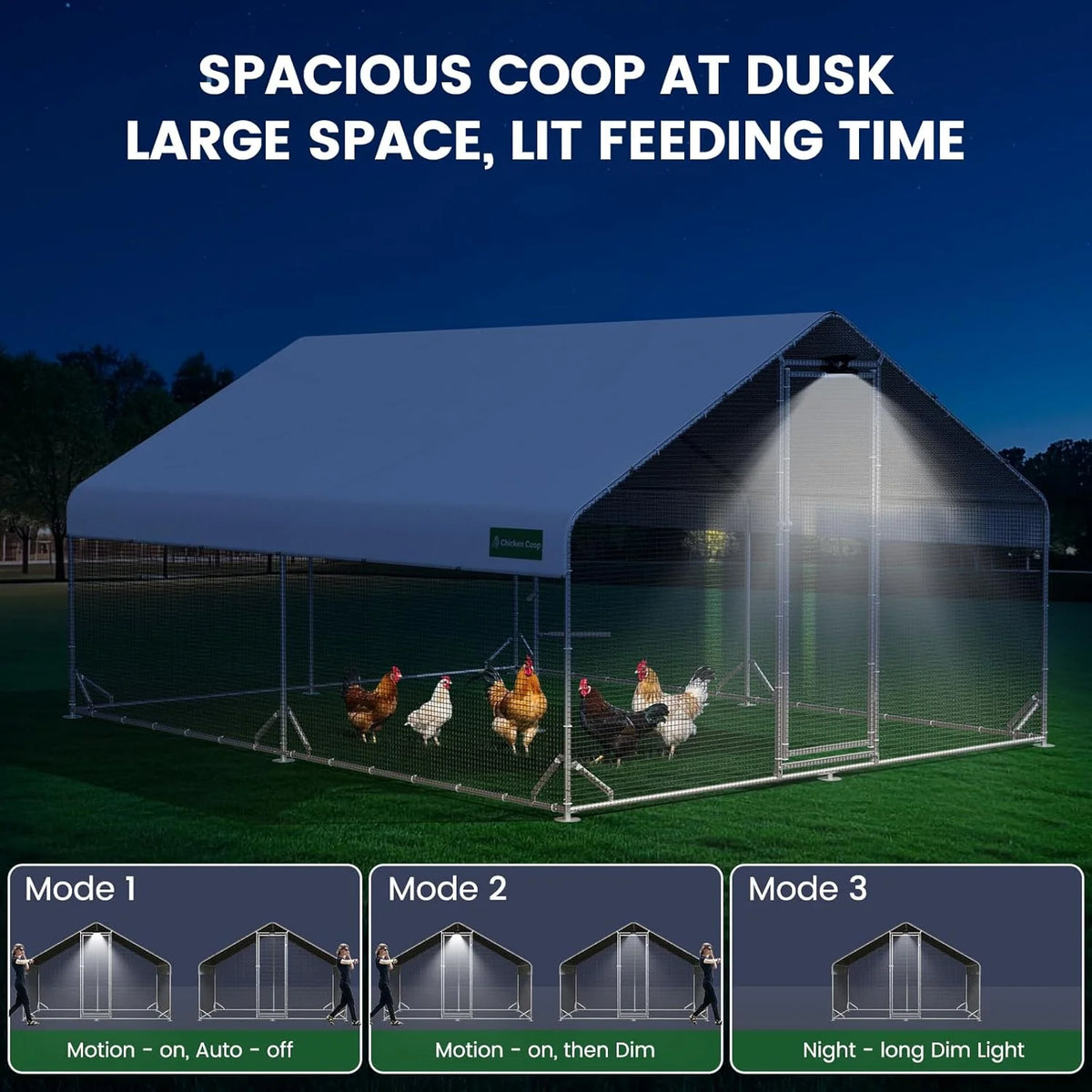 Large Walk-in Metal Chicken Coop with Run, Solar Light, UV Cover - image 2