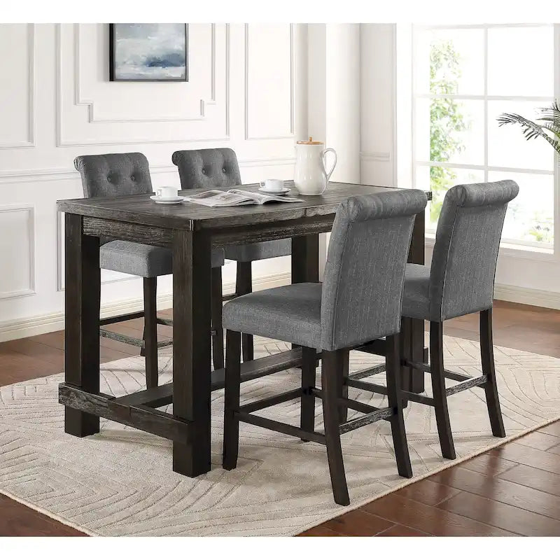 Roundhill Furniture Leviton 5-Piece Counter Height Dining Set in Antique Black Wood Finish - image 6