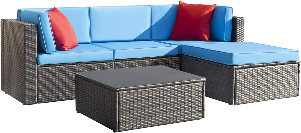 Devoko 5 Pieces Patio Furniture Sets All Weather Outdoor Sectional Patio Sofa Manual Weaving Wicker Rattan Patio Seating Sofas with Cushion and Glass Table(Beige) - image 2