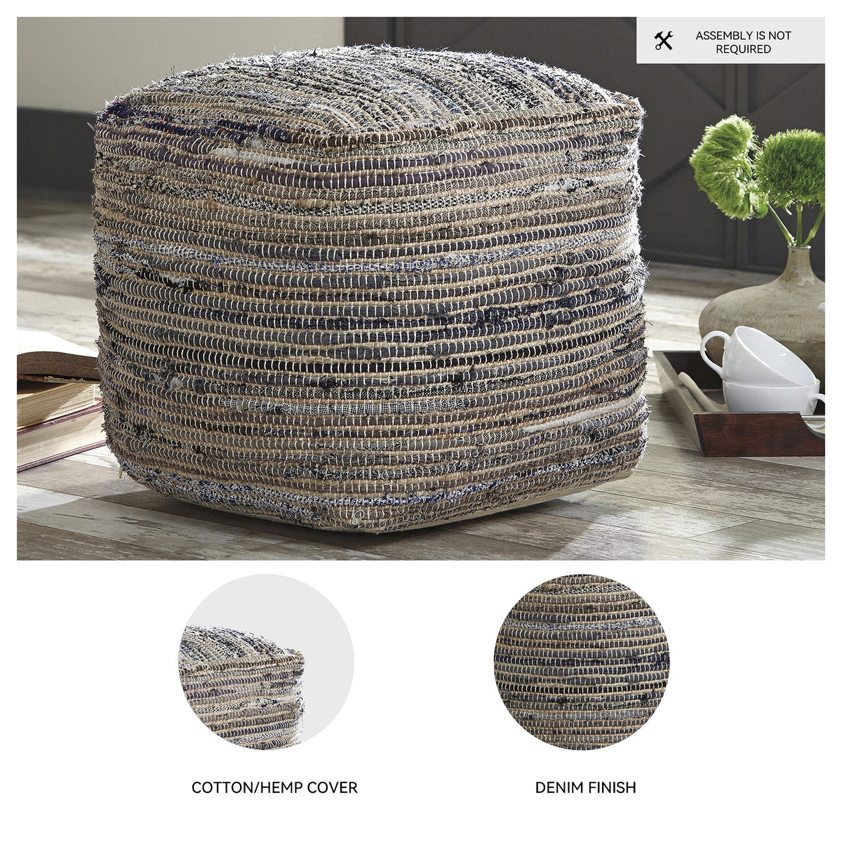 Signature Design by Ashley Contemporary Absalom Pouf  Denim - image 3