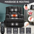 Grey Oversized Chenille Power Lift Recliner with Massage, Heating, and Flat Lay Feature - image 8
