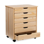 25.25-Inch Natural Brown Wide Rolling Storage Cabinet Featuring 6 Drawers - image 3