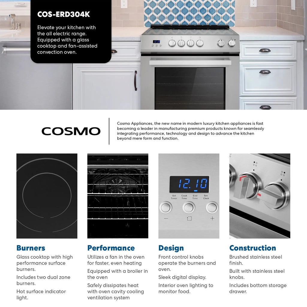 Cosmo 30 in. Stellar Collection 5.0 cu. ft. Electric Range with 4 Burner Glass Cooktop and Convection Oven in Stainless Steel - image 10