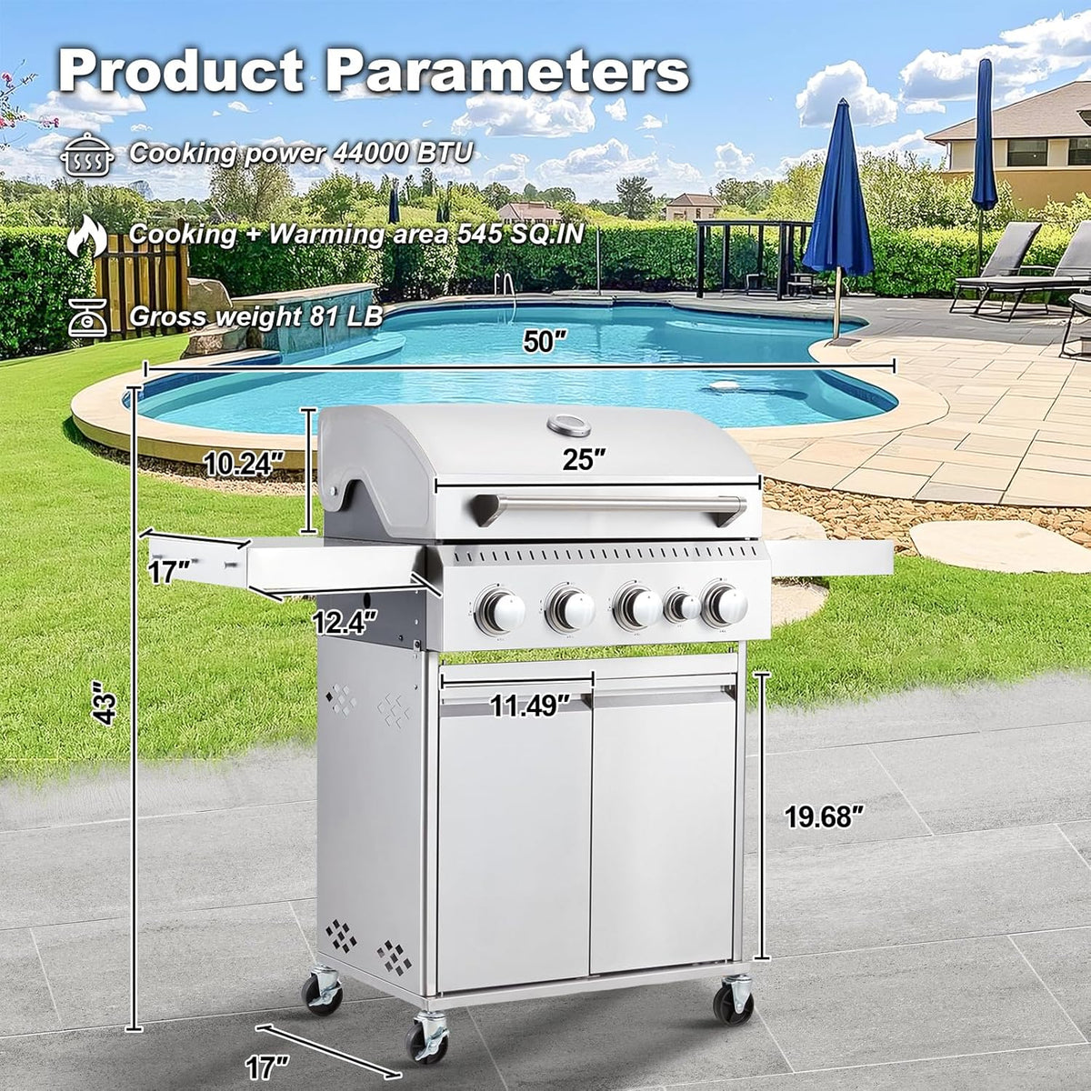 Upgraded 4 Burner BBQ Propane Gas Grill with Cast Iron Grates & Side Stove, 44,000 BTU Stainless Steel Burner Barbecue Grill for Patio, Camping, Outdoor Cooking. - image 36