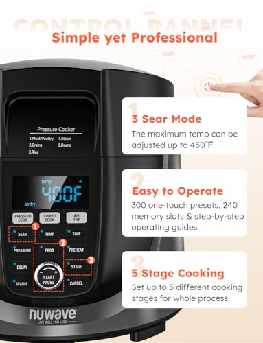 Nuwave Duet Air Fryer and Electric Pressure Cooker Combo with 2 Switchable Lids, 300 FoolProof One Touch Presets, Crisp&Tender Tech, 6QT Heavy duty Stainless Steel Pot, 15 Safety Features : Home & Kitchen - image 5