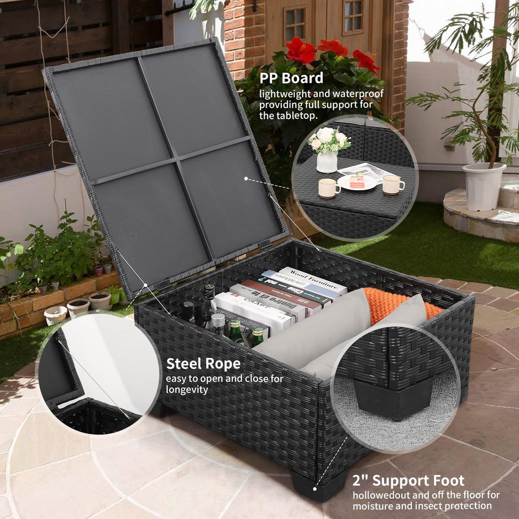 Rattaner 3 Pieces Patio Furniture Set with Ottoman and Outdoor Storage Table - image 5