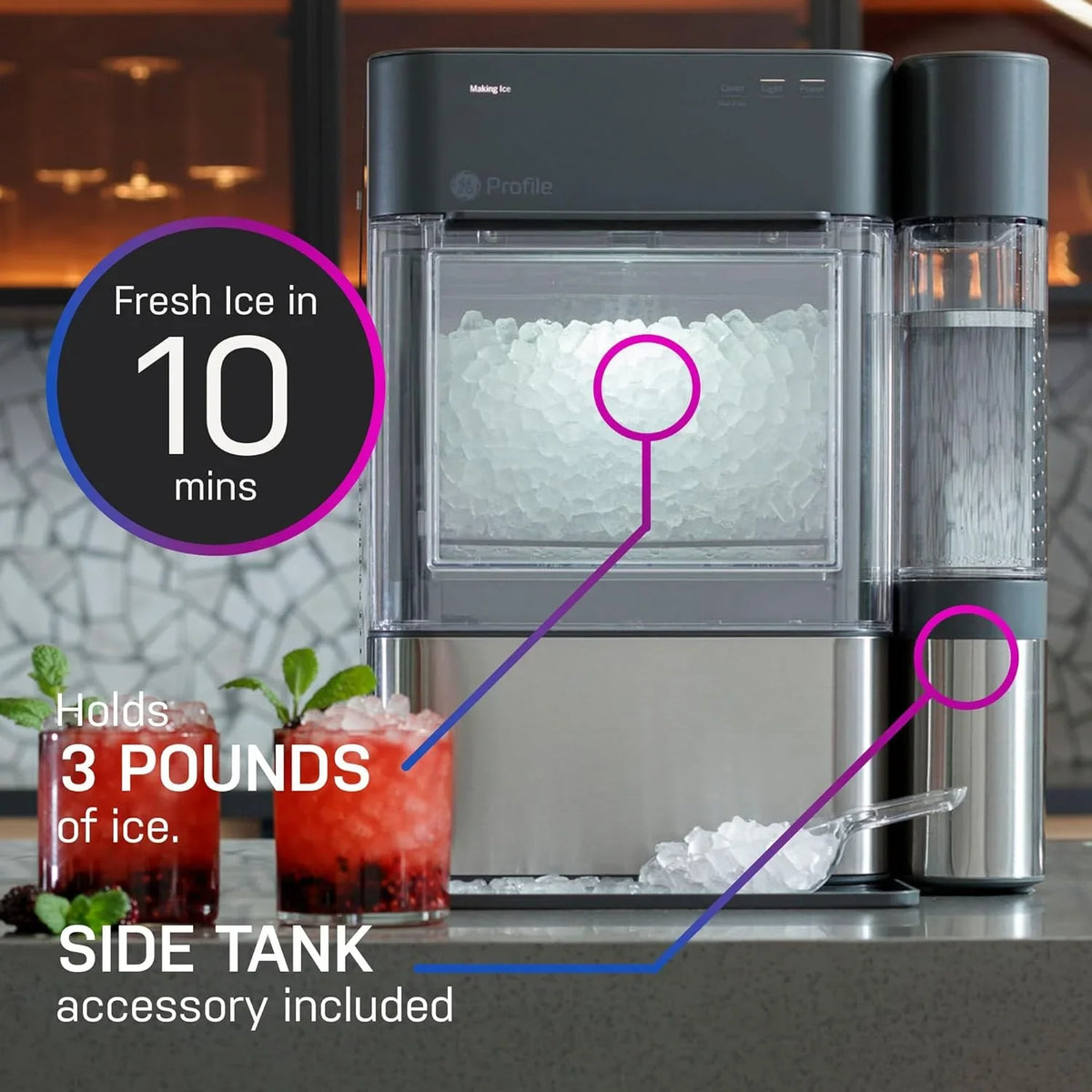 Countertop Nugget Ice Maker with Side Tank / Ice Machine with WiFi Connectivity / Smart Home Kitchen Essentials / Stainless Steel - image 40