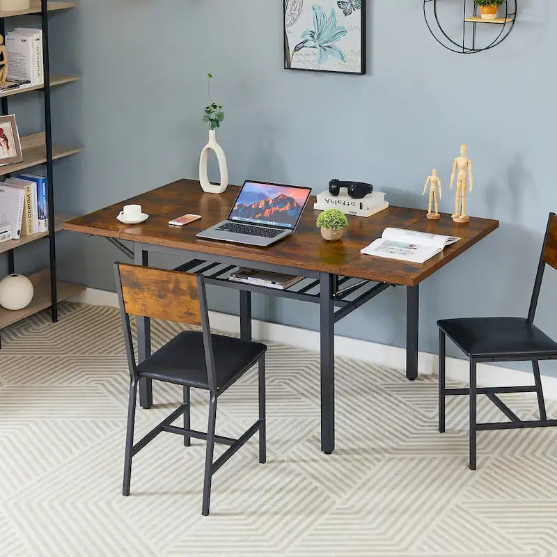 Contemporary Industrial 63.2" Extendable Dining Table with Drop Leaf, Accommodates 6 - image 6
