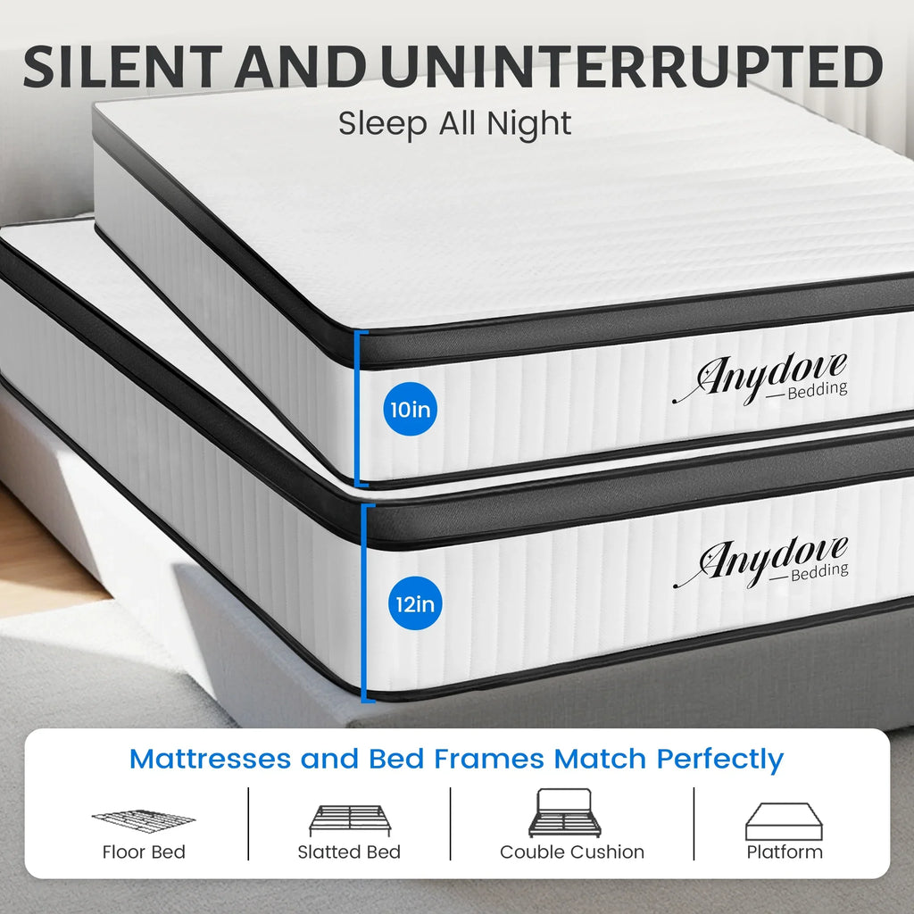 Queen Mattress 10 inch, Hybrid Queen Size Mattress in a Box, Upgrade Innerspring Mattress Queen for Pressure Relief, Medium Firm - image 8