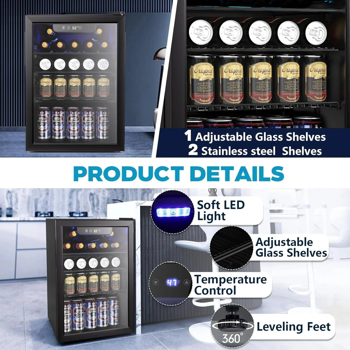 Mini Fridge 130 Can Beverage Refrigerator Cooler, 3.2 Cu.Ft Drink Fridge for Soda Wine Beer, Adjustable Temperature Control for Home Office, Black - image 17