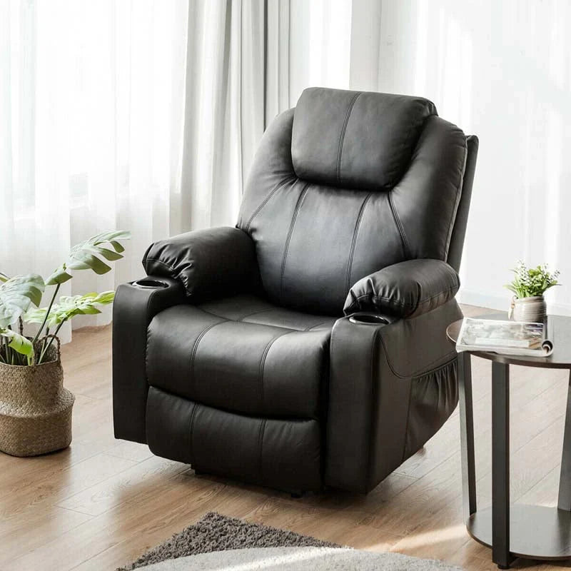Electric Power Lift Recliner, Leather Massage Reclining Sofa, Elderly Lift Chair with Lumbar Heating & 8 Vibrating Nodes, Cup Holder, USB Port - image 3