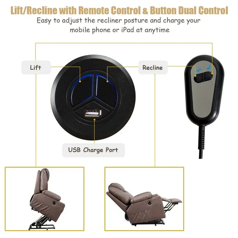 Electric Power Lift Recliner, Leather Massage Reclining Sofa, Elderly Lift Chair with Lumbar Heating & 8 Vibrating Nodes, Cup Holder, USB Port - image 12