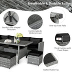 7 Pcs Rattan Patio Dining Furniture Sectional Sofa Set with Dining Table, Ottomans & Cushions - image 64
