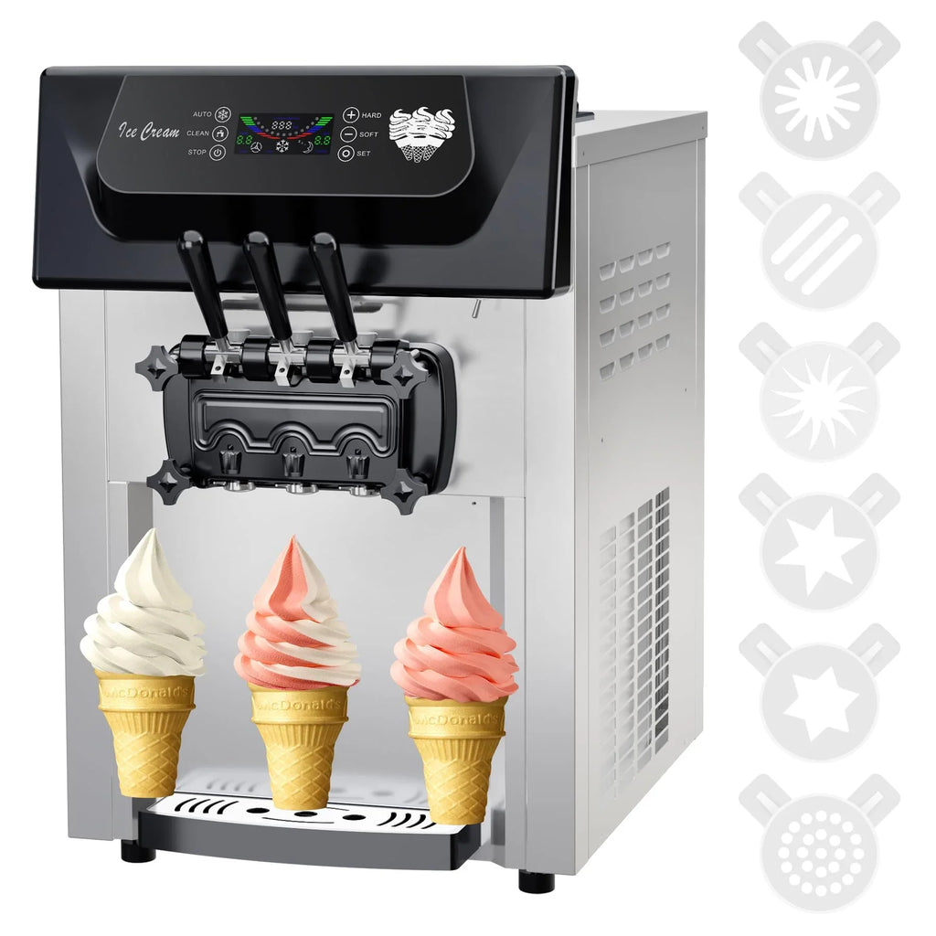 Garvee 2200W Commercial Ice Cream Machine, 3 Flavor Soft Serve Ice Cream Machine, 5.3-7.4 Gal/Hr, with LCD Touch Screen, Automatic Cleaning, High Productivity for Home Snack Bar & Restaurants - image 1
