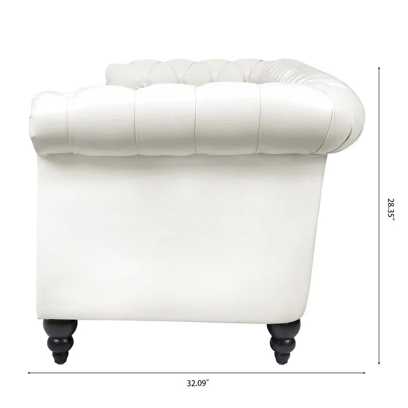 Cream 84.65 Traditional Chesterfield 3-Seater Sofa in PU Leather - image 14