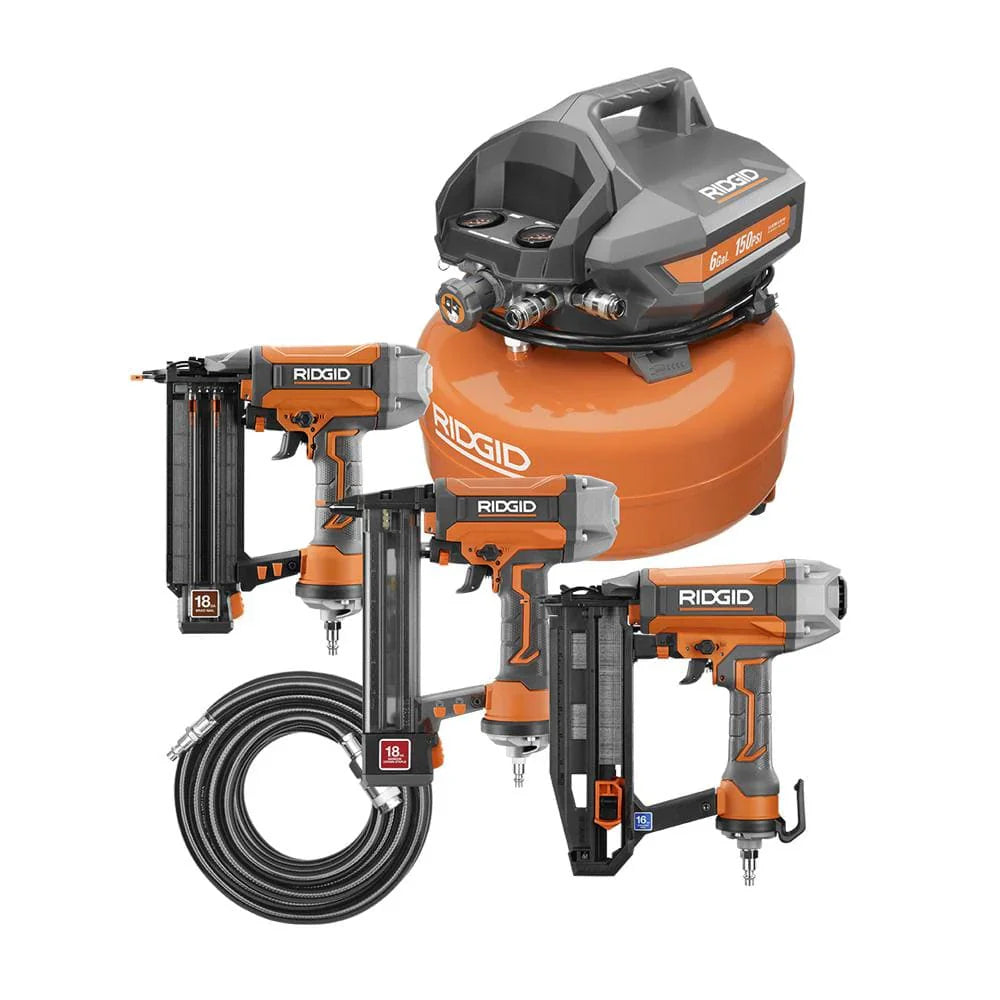 6 Gal. Portable Electric Pancake Air Compressor w/ 18GA Brad Nailer, 16GA Straight Finish Nailer, & 18GA Finish Stapler R69603FK - image 1