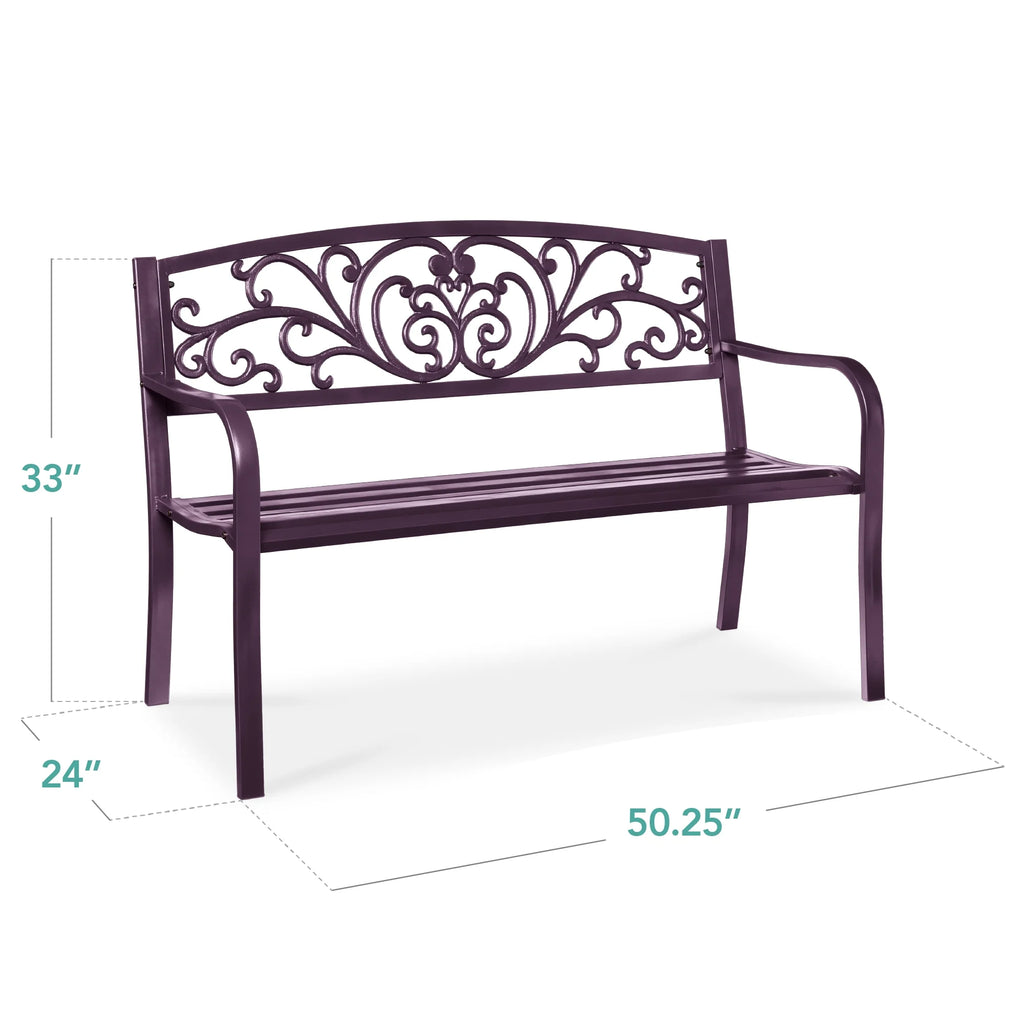 Best Choice Products Outdoor Steel Bench Garden Patio Porch Furniture W/ Floral Design Backrest - Black - image 50